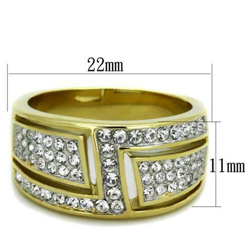Jewellery Kingdom 11mm Band 18KT Clear Cubic zirconia Steel Ladies Comfort Gold Ring - Jewelry Rings - British D'sire