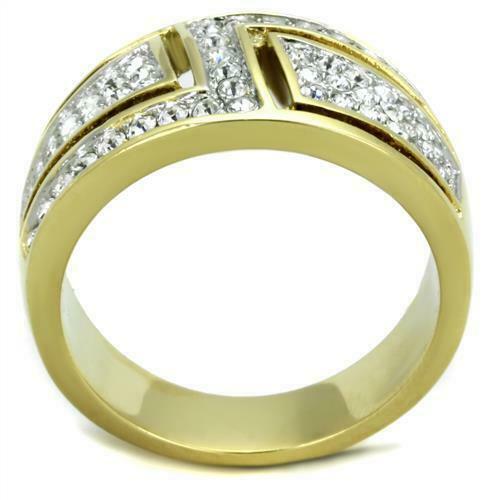 Jewellery Kingdom 11mm Band 18KT Clear Cubic zirconia Steel Ladies Comfort Gold Ring - Jewelry Rings - British D'sire