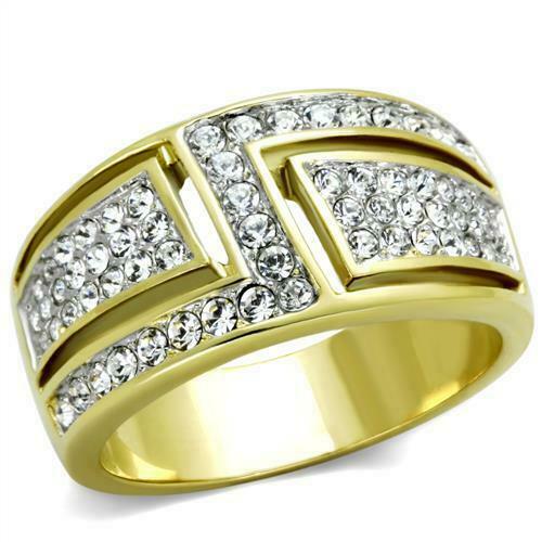 Jewellery Kingdom 11mm Band 18KT Clear Cubic zirconia Steel Ladies Comfort Gold Ring - Jewelry Rings - British D'sire
