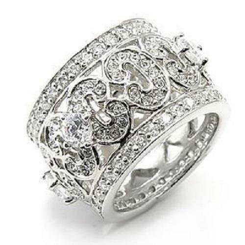 Jewellery Kingdom 11mm Band Full Eternity Pave Cz Sterling Silver Outstanding Ring (Silver) - Jewelry Rings - British D'sire Main image
