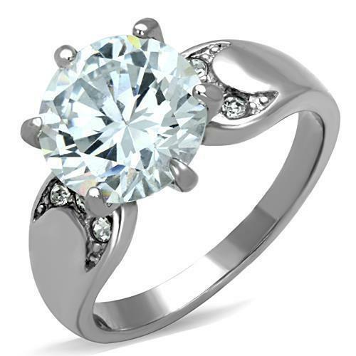 Jewellery Kingdom 12mm Cubic Zirconia Stainless Steel Accents Ladies 6CT Solitaire Ring - Jewelry Rings - British D'sire Main image