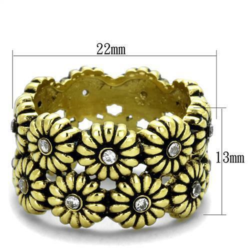 Jewellery Kingdom 13mm Flower Steel Cubic Zirconia Flower Chunky Ladies Gold Band Ring Secondary image
