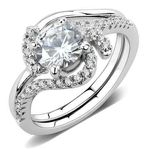 Jewellery Kingdom 1591 Simulated Diamond Band Wedding Elegant Pretty Swirl Ring Set - Jewelry Rings - British D'sire Main image