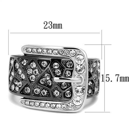 Jewellery Kingdom 15mm Stainless Steel Sparkling Ladies Buckle Black Band Ring Secondary image