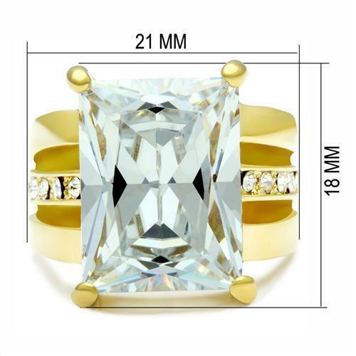Jewellery Kingdom 16ct Cocktail Cubic Zirconia Clear Statement Ladies Sparkling Emerald Ring (Gold) - Jewelry Rings - British D'sire