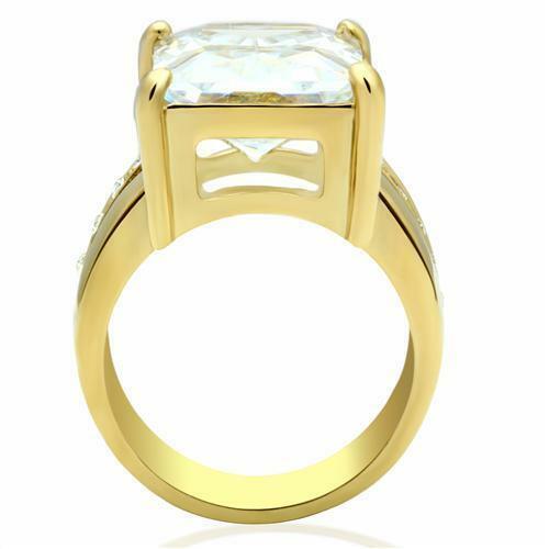 Jewellery Kingdom 16ct Cocktail Cubic Zirconia Clear Statement Ladies Sparkling Emerald Ring (Gold) - Jewelry Rings - British D'sire