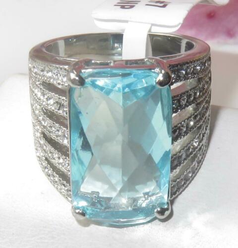 Jewellery Kingdom 18CT Emerald Cut Stainless Steel Cocktail Ladies Aquamarine Ring (Blue) - Jewelry Rings - British D'sire
