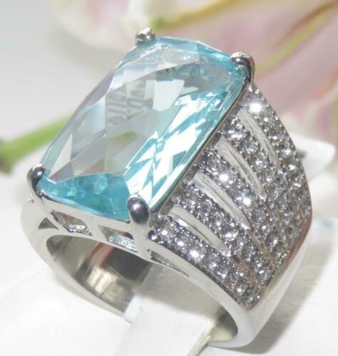 Jewellery Kingdom 18CT Emerald Cut Stainless Steel Cocktail Ladies Aquamarine Ring (Blue) - Jewelry Rings - British D'sire