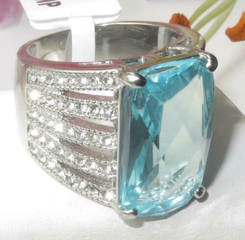 Jewellery Kingdom 18CT Emerald Cut Stainless Steel Cocktail Ladies Aquamarine Ring (Blue) - Jewelry Rings - British D'sire