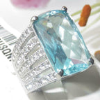 Jewellery Kingdom 18CT Emerald Cut Stainless Steel Cocktail Ladies Aquamarine Ring (Blue) - Jewelry Rings - British D'sire