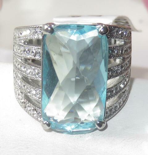 Jewellery Kingdom 18CT Emerald Cut Stainless Steel Cocktail Ladies Aquamarine Ring (Blue) - Jewelry Rings - British D'sire