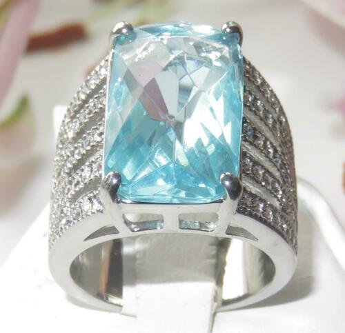 Jewellery Kingdom 18CT Emerald Cut Stainless Steel Cocktail Ladies Aquamarine Ring (Blue) - Jewelry Rings - British D'sire