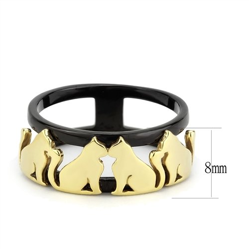 Jewellery Kingdom 18KT Nad Steel Ladies Cat Ring Gold (Black) - Jewelry Rings - British D'sire