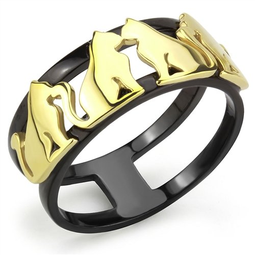 Jewellery Kingdom 18KT Nad Steel Ladies Cat Ring Gold (Black) - Jewelry Rings - British D'sire