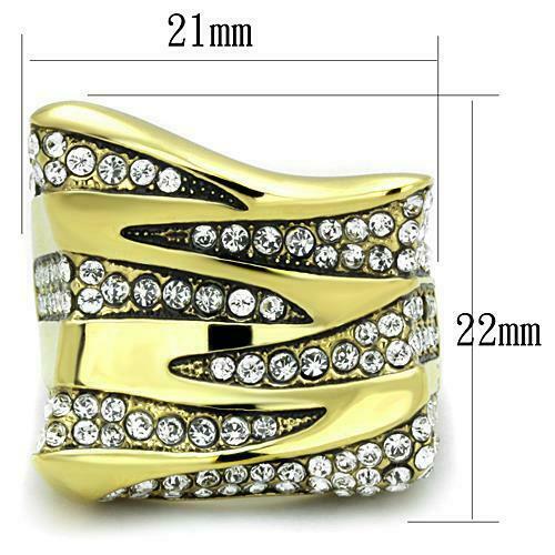 Jewellery Kingdom 18kt Zig Zag Clear Cubic Zirconia Steel Chunky Ladies Gold Ring Band Secondary image