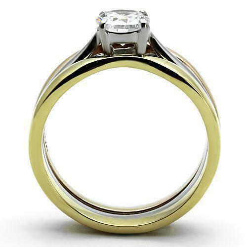 Jewellery Kingdom 1CT CZ Stainless Steel Yellow Gold Ladies Rose Engagement Ring Set Gold - Jewelry Rings - British D'sire Main image