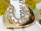 Jewellery Kingdom 1CT Lucky Horse Shoe Simulated Diamond Classy Gold Steel Mens Ring - Jewelry Rings - British D'sire