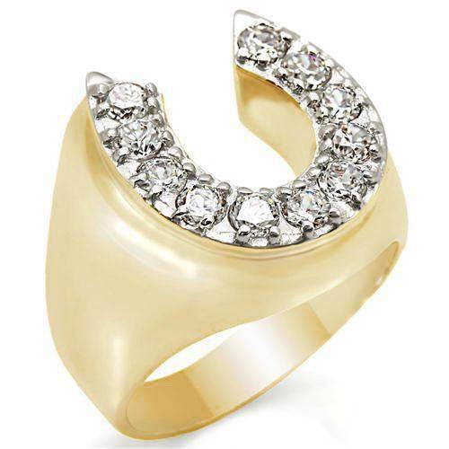 Jewellery Kingdom 1CT Lucky Horse Shoe Simulated Diamond Classy Gold Steel Mens Ring - Jewelry Rings - British D'sire Main image