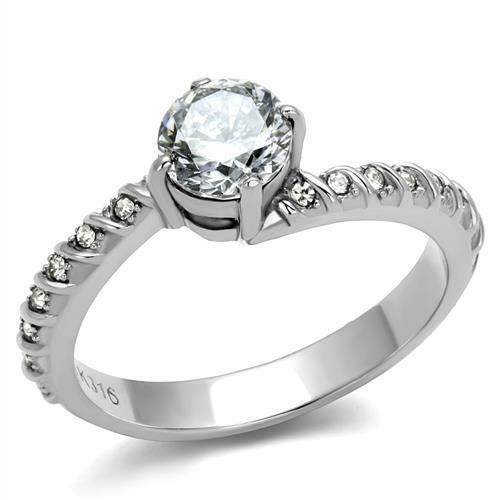 Jewellery Kingdom 1CT Solitaire Accents Cubiz Zirconia Stainless Steel Engagement Ladies Ring - Jewelry Rings - British D'sire Main image