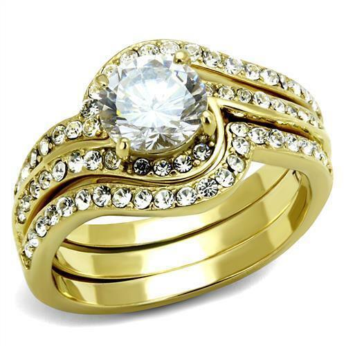 Jewellery Kingdom Ladies Wedding Engagement Steel Bezel 2K Ring Sets Secondary image