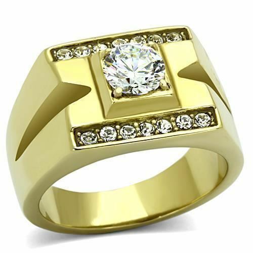 Jewellery Kingdom 2.50CT Solitaire Accents Signet Steel Bling Mens Gold Ring - Jewelry Rings - British D'sire Main image