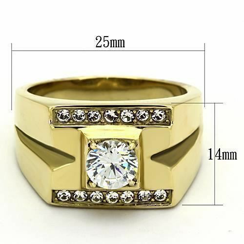 Jewellery Kingdom 2.50CT Solitaire Accents Signet Steel Bling Mens Gold Ring - Jewelry Rings - British D'sire