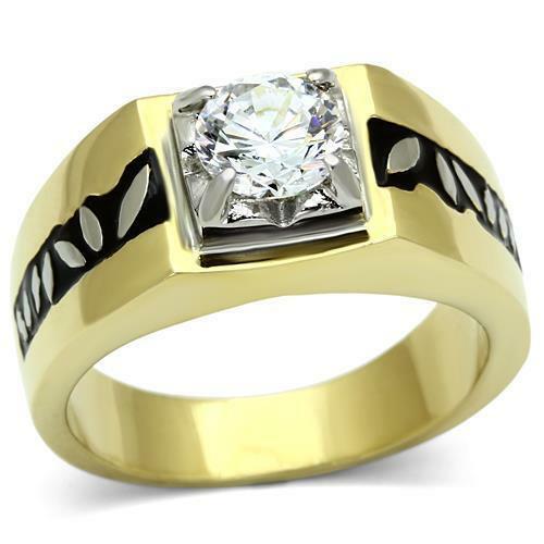 Jewellery Kingdom 2CT Pinky Signet Steel Blackened Mens Solitaire Ring (Gold) - Jewelry Rings - British D'sire Main image