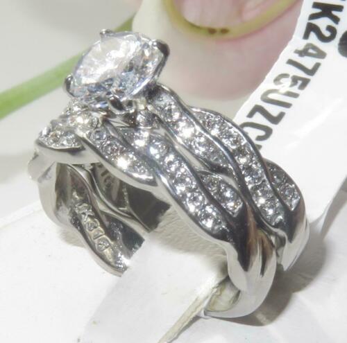 Jewellery Kingdom 2CT Stainless Steel Cubic Zirconia Silver Ladies Engagement Wedding Band Ring Set - Jewelry Rings - British D'sire Main image