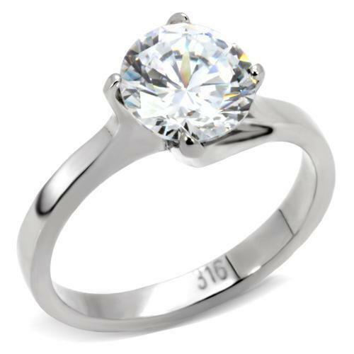Jewellery Kingdom 3 Carat Solitaire Ring Ladies Cz Cubic Zirconia Stainless Steel Engagement - Jewelry Rings - British D'sire Main image