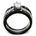 Jewellery Kingdom 3 Pieces Stacking Cubic Zirconia Steel Wedding Engagement Ring Set (Black) - Jewelry Rings - British D'sire