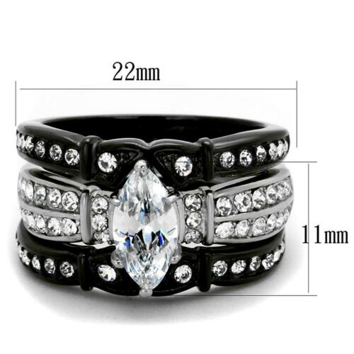 Jewellery Kingdom 3 Pieces Stacking Cubic Zirconia Steel Wedding Engagement Ring Set (Black) - Jewelry Rings - British D'sire