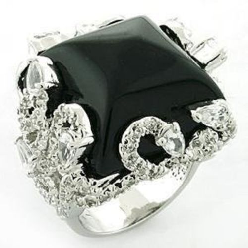 Jewellery Kingdom 30 CT Cubic Zirconia Jet Fancy Pear Cuts Clear Ladies Black Ring - Jewelry Rings - British D'sire Main image