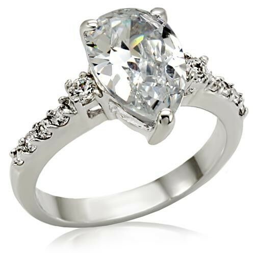 Jewellery Kingdom 3CT Cubic Zirconia Engagement Stainless Steel Ladies Pear Ring (Clear) - Jewelry Rings - British D'sire