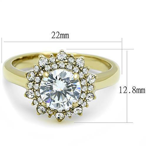 Jewellery Kingdom 3CT Cubic Zirconia Steel Bezel Solitaire Accents Gold Cluster Ladies Ring - Jewelry Rings - British D'sire