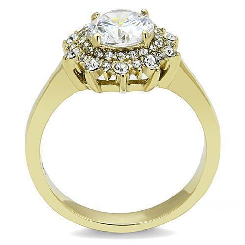 Jewellery Kingdom 3CT Cubic Zirconia Steel Bezel Solitaire Accents Gold Cluster Ladies Ring - Jewelry Rings - British D'sire