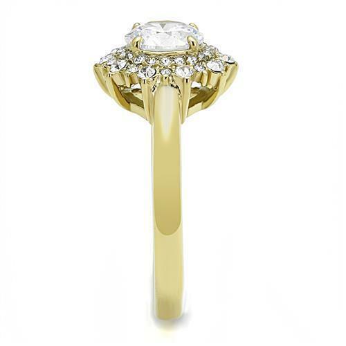 Jewellery Kingdom 3CT Cubic Zirconia Steel Bezel Solitaire Accents Gold Cluster Ladies Ring - Jewelry Rings - British D'sire