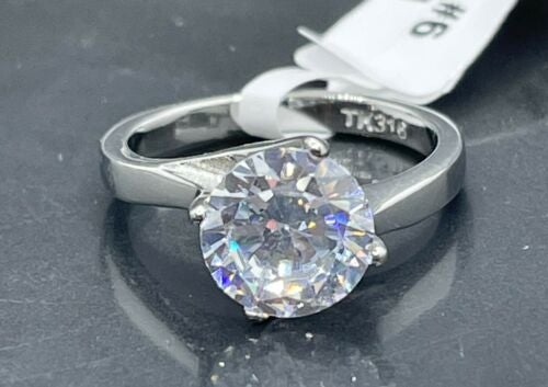 Jewellery Kingdom 3CT Simulated Diamonds Stainless Steel Ladies Engagement Solitaire Ring (Silver) - Jewelry Rings - British D'sire