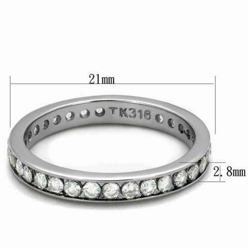 Jewellery Kingdom 3mm Band Ladies Stacking Cubic Zirconia Full Eternity Steel Ring (Silver) - Jewelry Rings - British D'sire