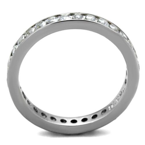 Jewellery Kingdom 3mm Band Ladies Stacking Cubic Zirconia Full Eternity Steel Ring (Silver) - Jewelry Rings - British D'sire Main image