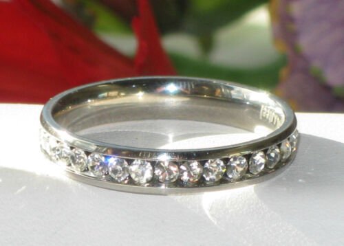 Jewellery Kingdom 3mm Band Ladies Stacking Cubic Zirconia Full Eternity Steel Ring (Silver) - Jewelry Rings - British D'sire
