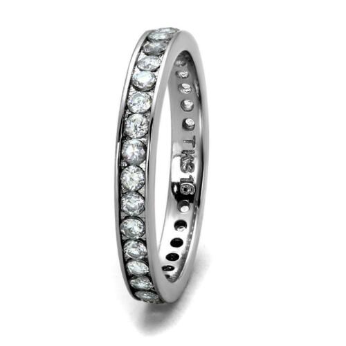 Jewellery Kingdom 3mm Band Ladies Stacking Cubic Zirconia Full Eternity Steel Ring (Silver) - Jewelry Rings - British D'sire