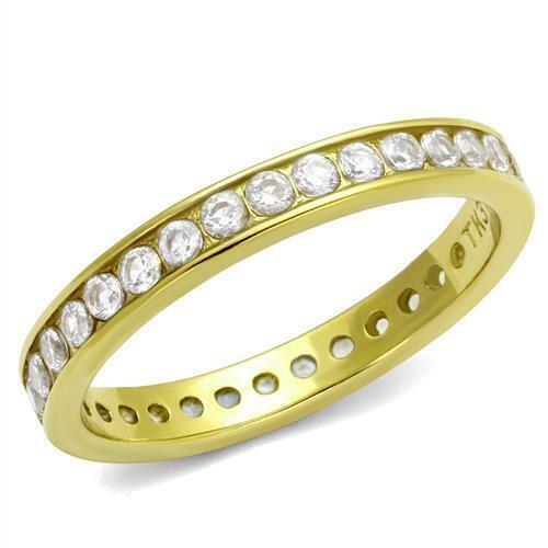 Jewellery Kingdom 3mm Cubic Zirconia Stacking 18kt Steel Wedding Gold Full Eternity Ring - Jewelry Rings - British D'sire Main image