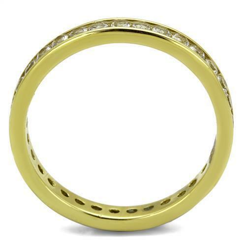 Jewellery Kingdom 3mm Cubic Zirconia Stacking 18kt Steel Wedding Gold Full Eternity Ring - Jewelry Rings - British D'sire