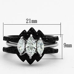Jewellery Kingdom 3Pcs Steel Cubic Zirconia Ladies Engagement Wedding Bands Ring Set (Marquise Black) - Engagement Rings - British D'sire