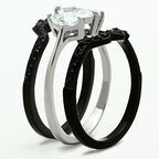 Jewellery Kingdom 3Pcs Steel Cubic Zirconia Ladies Engagement Wedding Bands Ring Set (Marquise Black) - Engagement Rings - British D'sire
