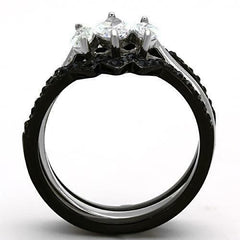 Jewellery Kingdom 3Pcs Steel Cubic Zirconia Ladies Engagement Wedding Bands Ring Set (Marquise Black) - Engagement Rings - British D'sire