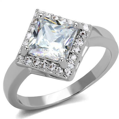 Jewellery Kingdom 4 CT Silver Cubic Zirconia Square Dress Ladies Princess Ring - Jewelry Rings - British D'sire Main image