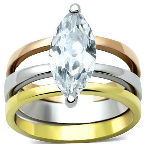 Jewellery Kingdom 4Ct Cubic Zirconia Rose Gold Yellow Gold Ladies Wedding Marquise Ring Set - Jewelry Rings - British D'sire