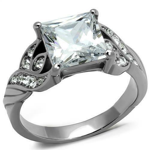 Jewellery Kingdom 4CT Solitaire Cubic Zirconia Stainless Steel Ladies Princess Ring (Silver) - Jewelry Rings - British D'sire Main image