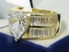 Jewellery Kingdom 5CT Pear Cubic Zirconia Cocktail Sparkling Clear Ladies Gold Ring - Jewelry Rings - British D'sire